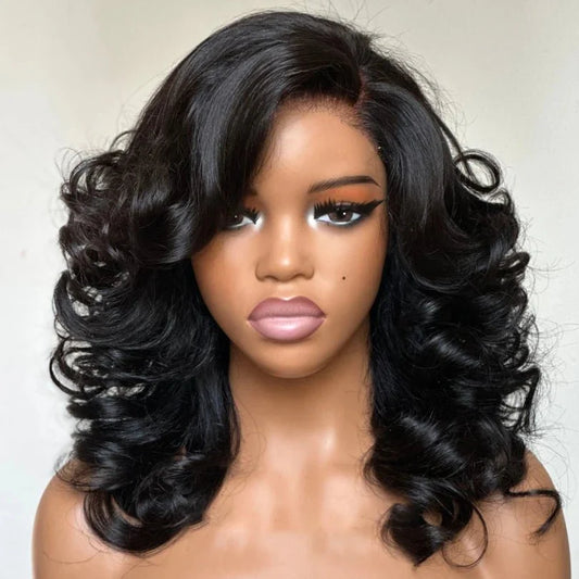 Natural Look Shoulder Length Layered Wave Wig with Side Bangs