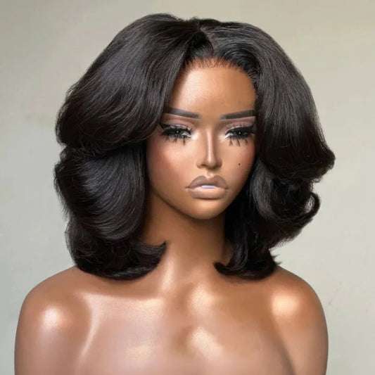 Natural Look Layered Cut Bob Human Hair Wig