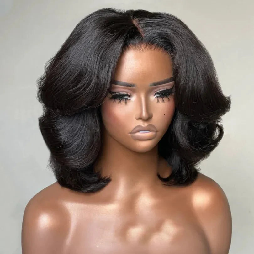 Natural Look Layered Cut Bob Human Hair Wig